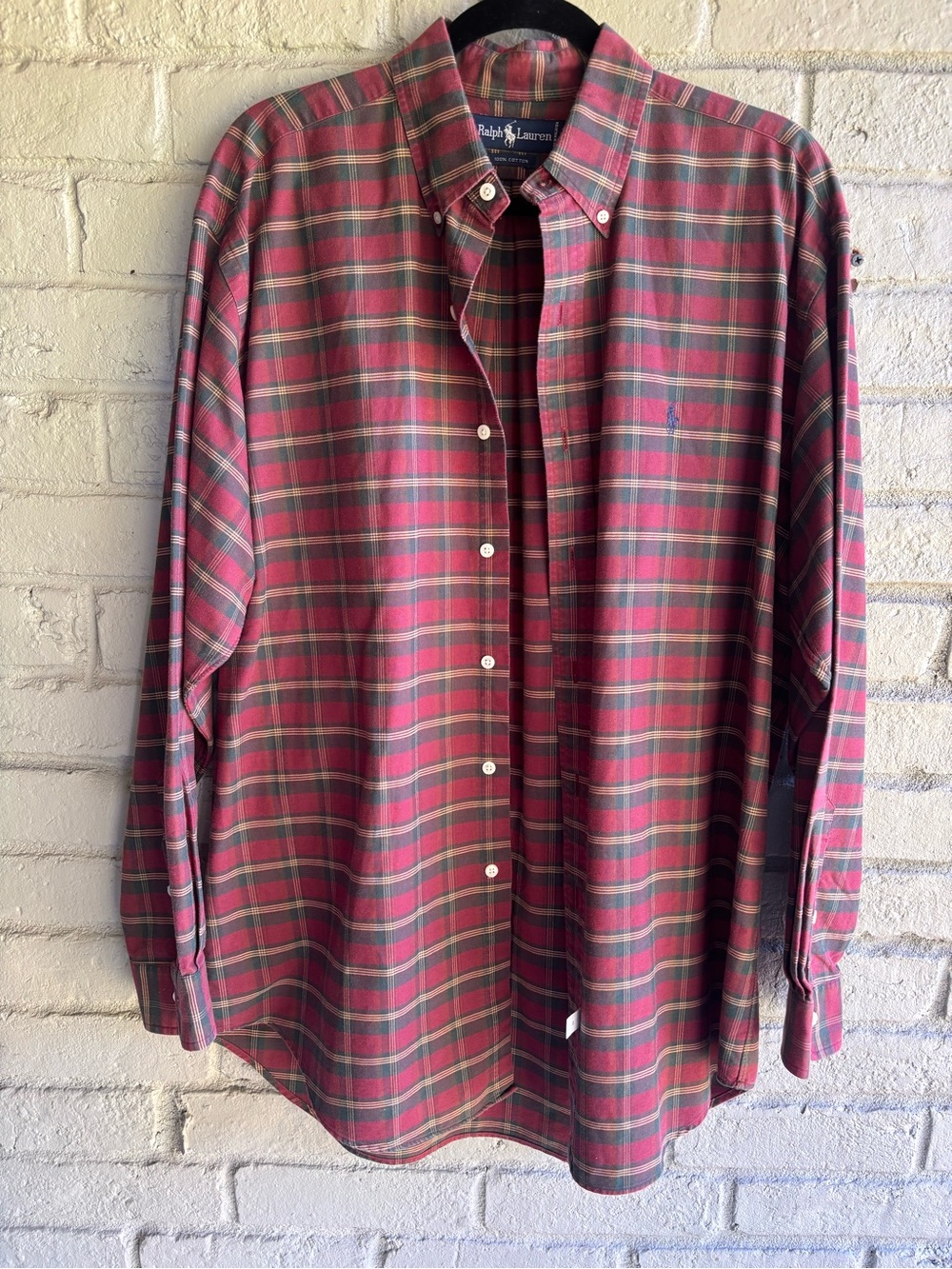 Ralph Lauren Red and Green Plaid Cotton Button-Down Shirt, M